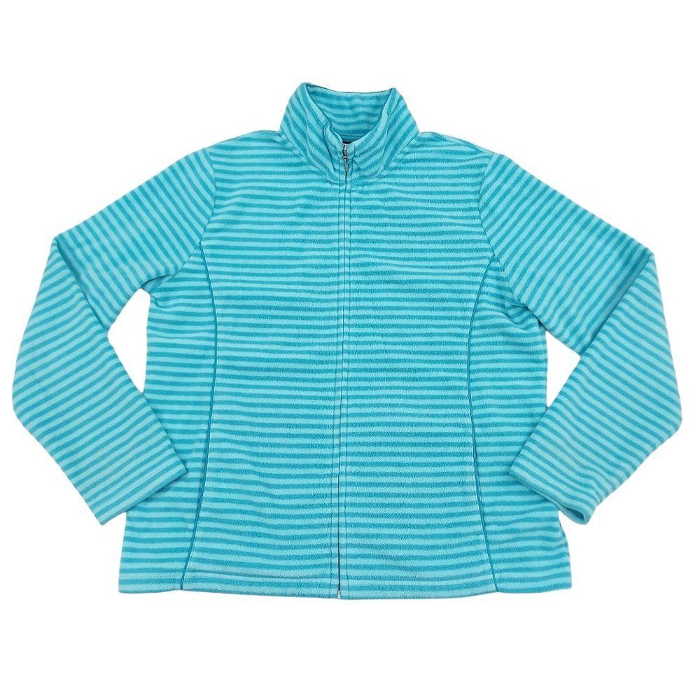 Croft & Barrow Fleece Jacket Womens Large Green Striped Mock Neck Full Zip